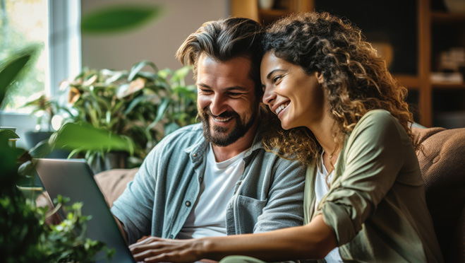 couple looking at provider update on a laptop